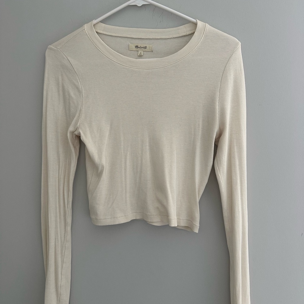 Madewell Cream Ribbed Long-Sleeve Crop Top